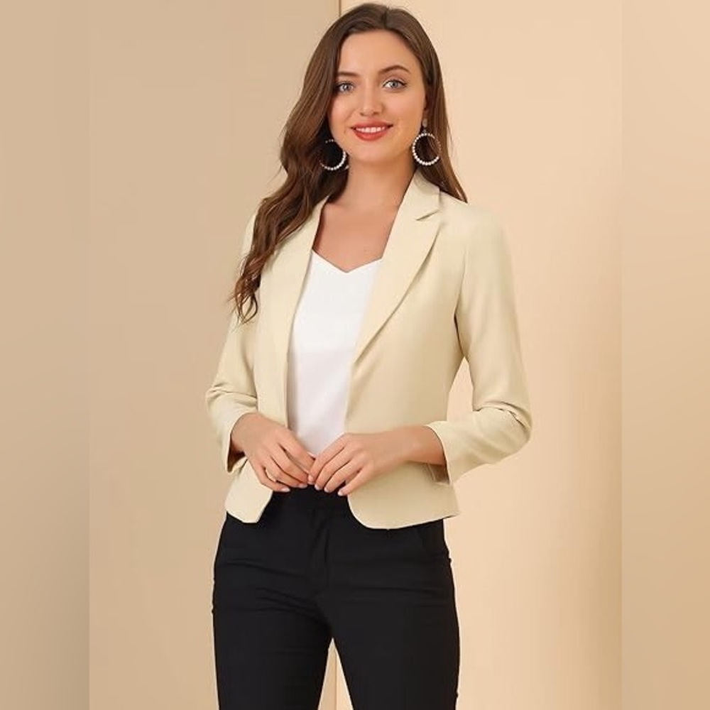 Allegra K Women's Cream Tailored Blazer Jacket XS